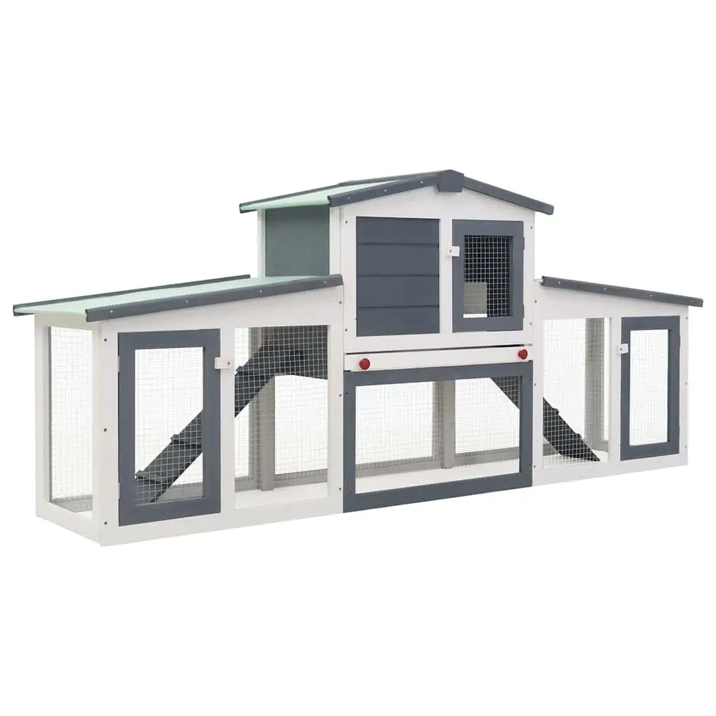 Large Wooden Rabbit Hutch Two Layer Grey 201 x 45 x 85 cm
