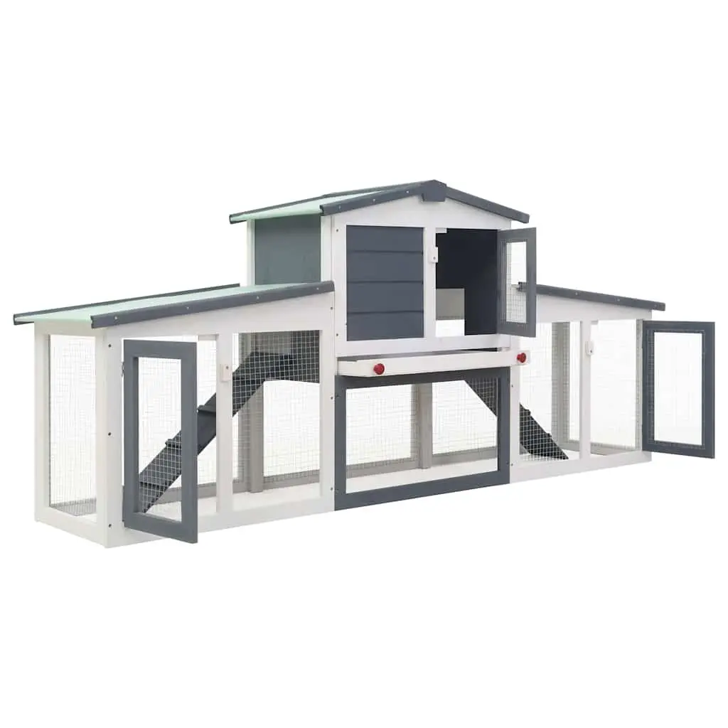 Large Wooden Rabbit Hutch Two Layer Grey 201 x 45 x 85 cm