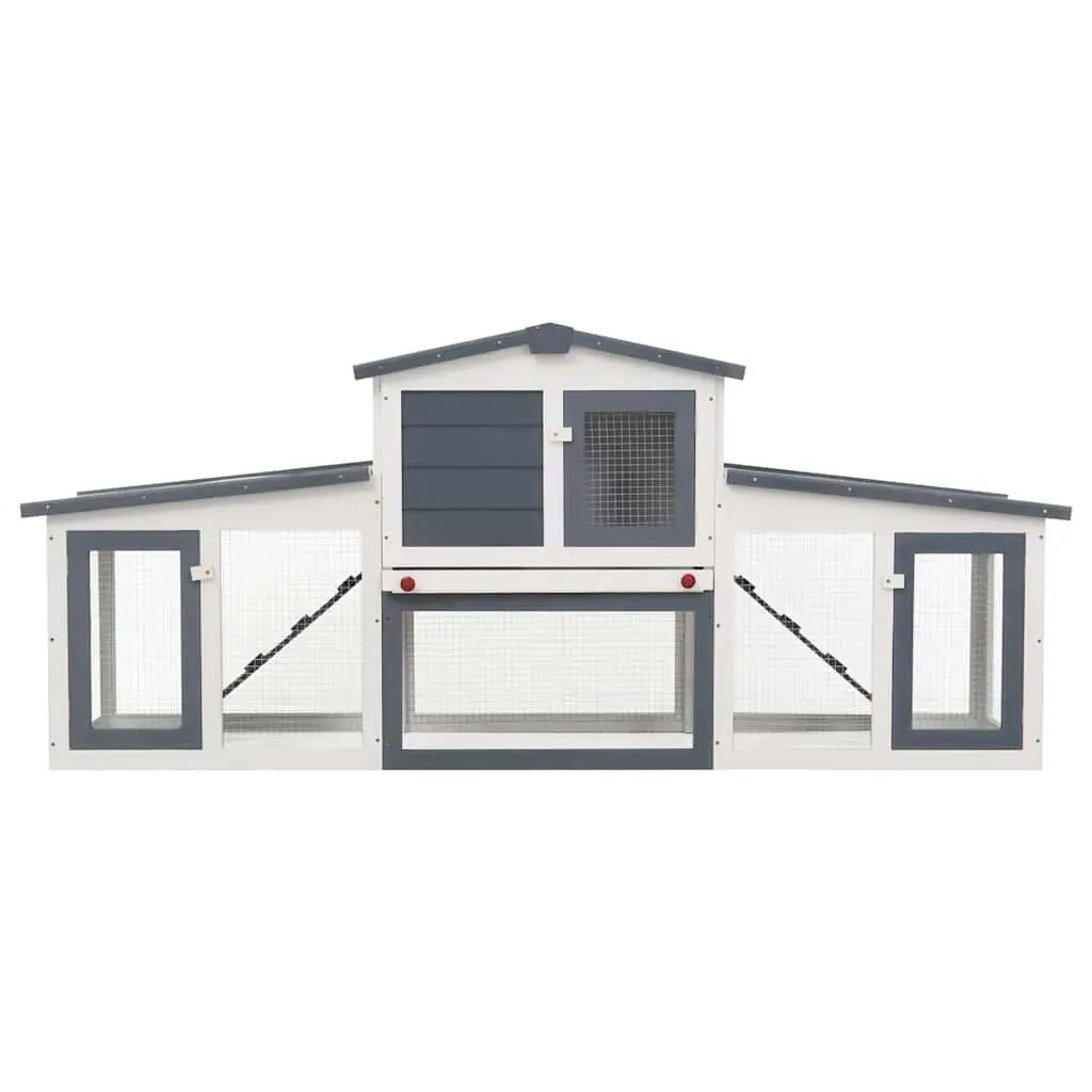 Large Wooden Rabbit Hutch Two Layer Grey 201 x 45 x 85 cm
