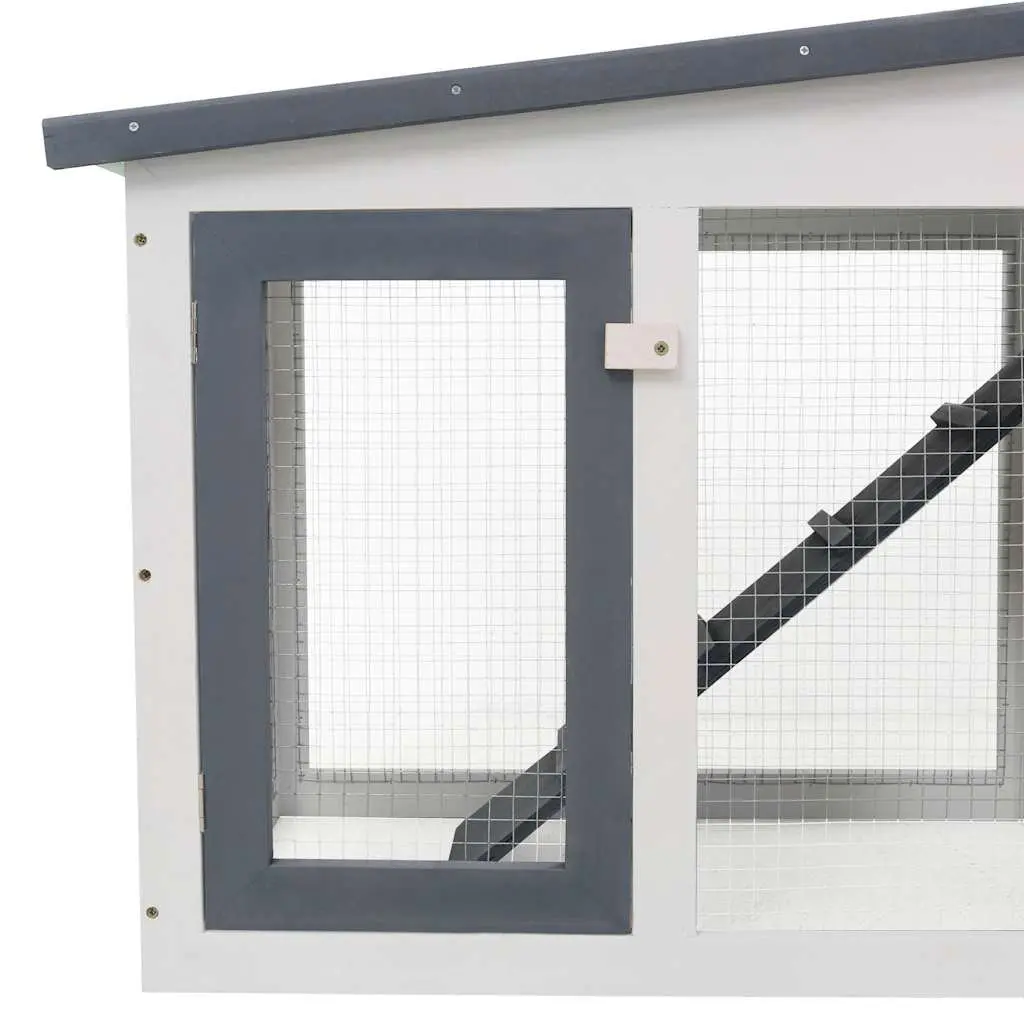 Large Wooden Rabbit Hutch Two Layer Grey 201 x 45 x 85 cm