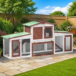 Outdoor Rabbit Hutch Large Wooden Cage 2 Layer Small Animal Housing Run Shelter