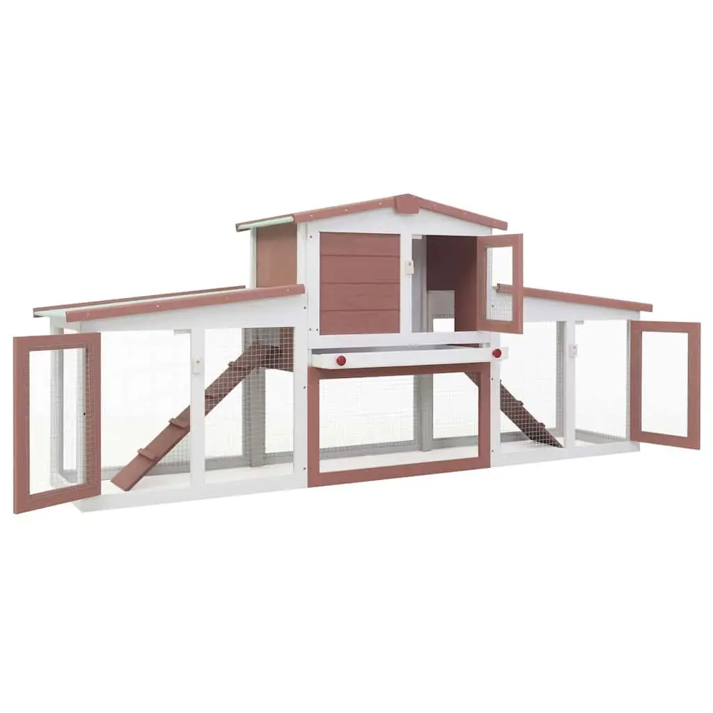 Outdoor Rabbit Hutch Wooden 2 Layer Brown and White