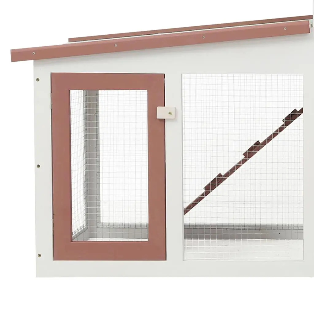 Outdoor Rabbit Hutch Wooden 2 Layer Brown and White