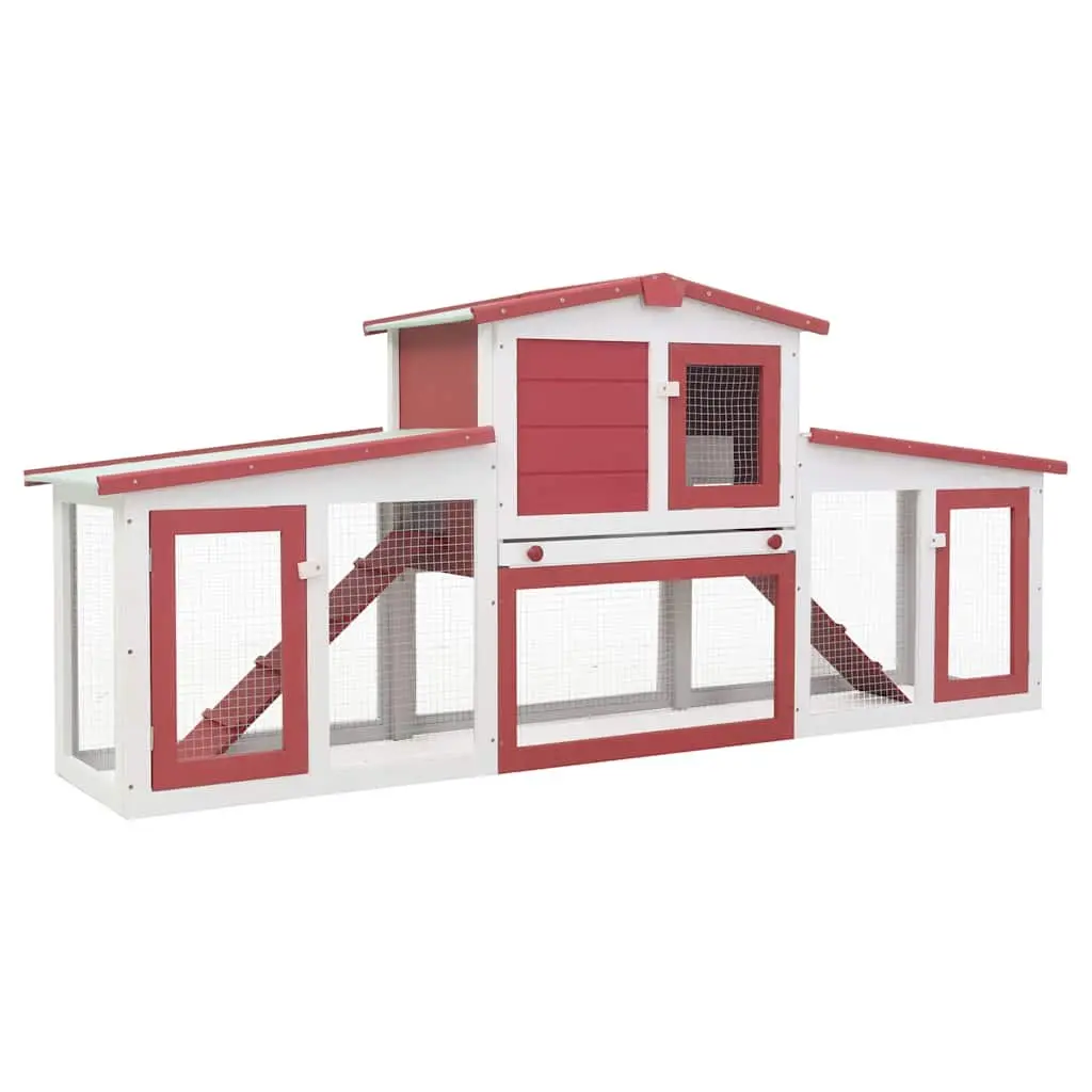 Outdoor Rabbit Hutch Wooden 2 Tier Large Red