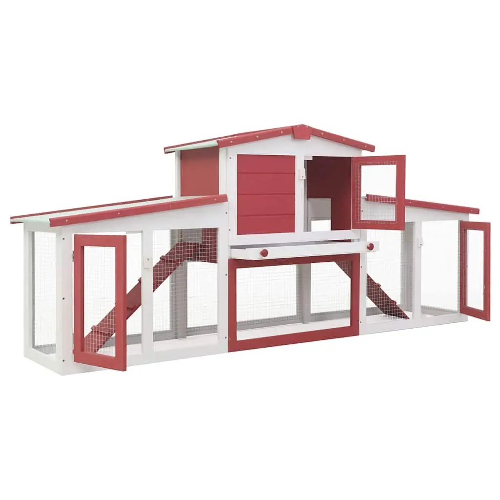 Outdoor Rabbit Hutch Wooden 2 Tier Large Red