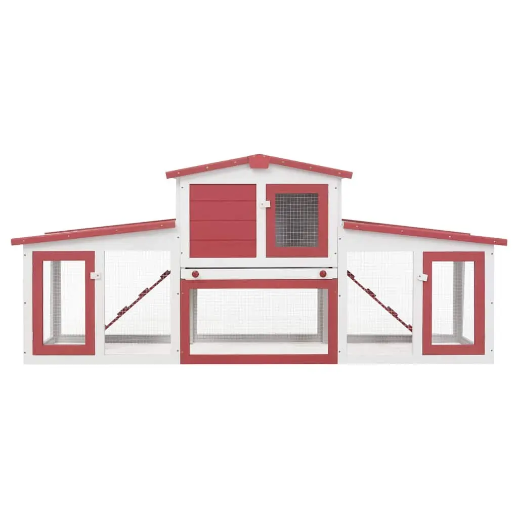 Outdoor Rabbit Hutch Wooden 2 Tier Large Red