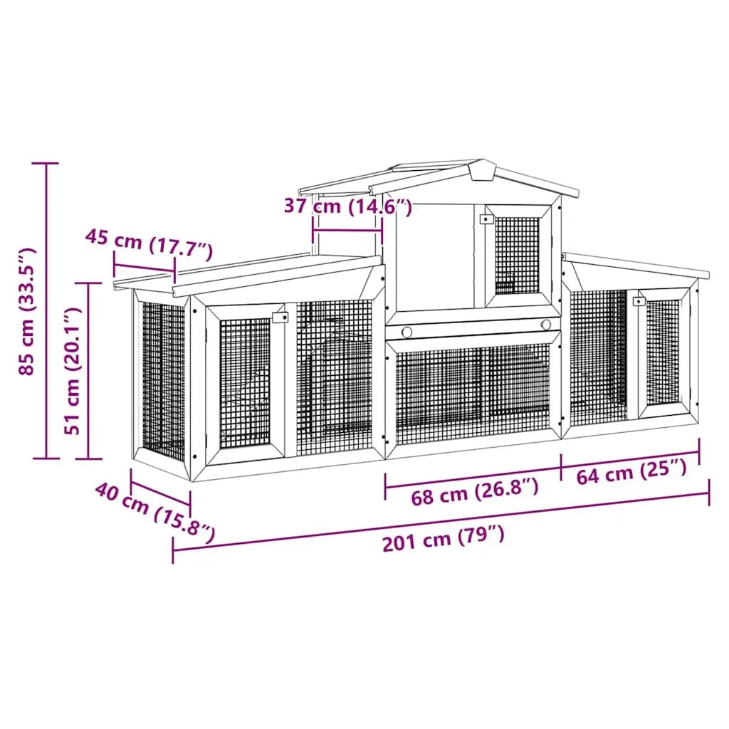 Outdoor Rabbit Hutch Wooden 2 Tier Large Red