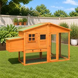 Chicken Coop Nest Box Solid Fir Wood Large Run Galvanised Steel Wire Mesh