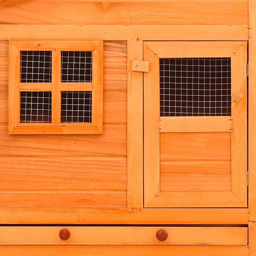 Solid Fir Wood Chicken Coop Large Run with Nest Box and Galvanised Steel Wire Mesh Brown