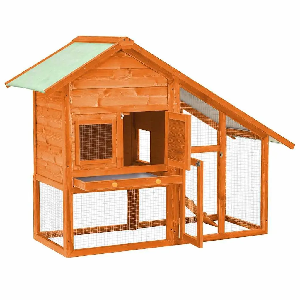 Rabbit Hutch 2-Tier Wooden Small Animal Cage with Ramp Drawer Nesting Box