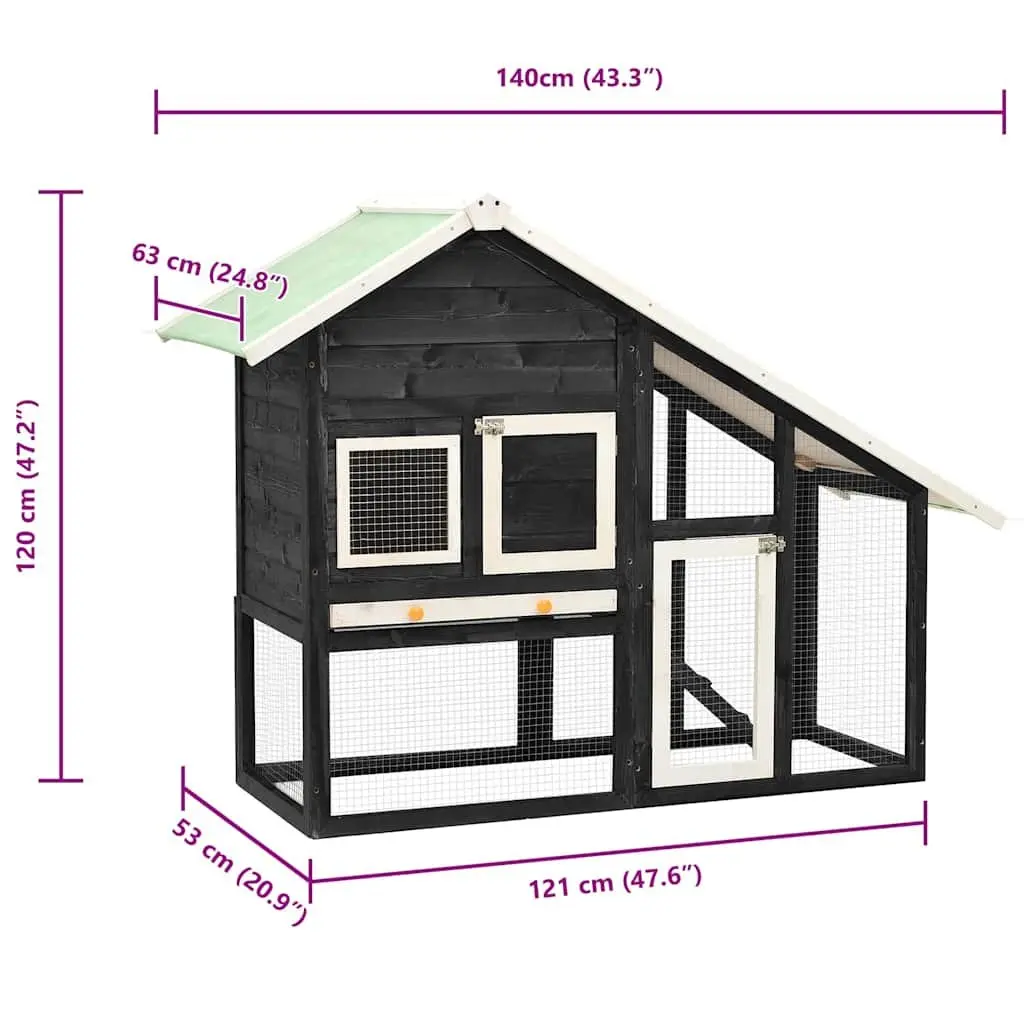 Rabbit Hutch Wooden Two Storey Grey White Small Animal Pet House Enclosure