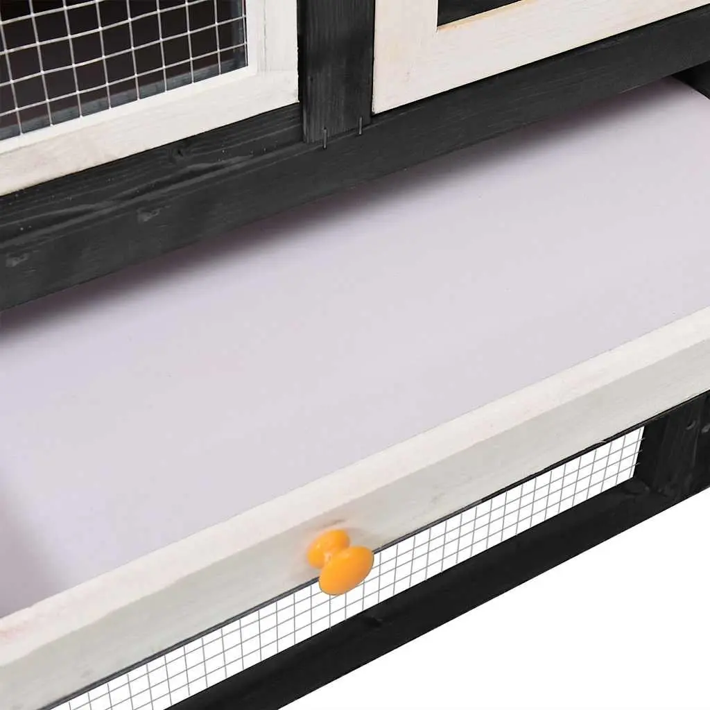 Rabbit Hutch Wooden Two Storey Grey White Small Animal Pet House Enclosure