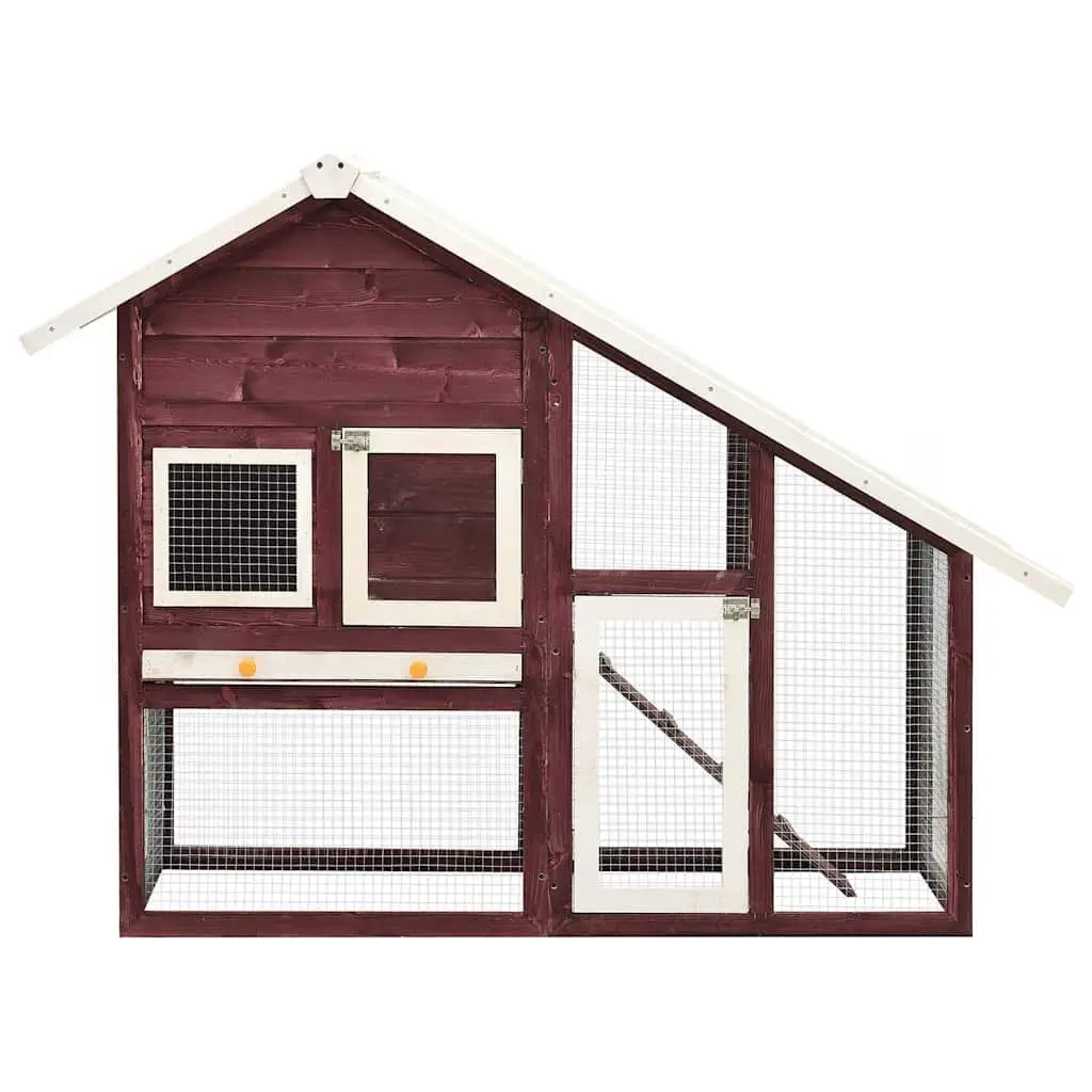 Two-Tier Rabbit Hutch Wooden Firwood Frame with Steel Mesh Doors and Tilting Roof for Small Animals Brown