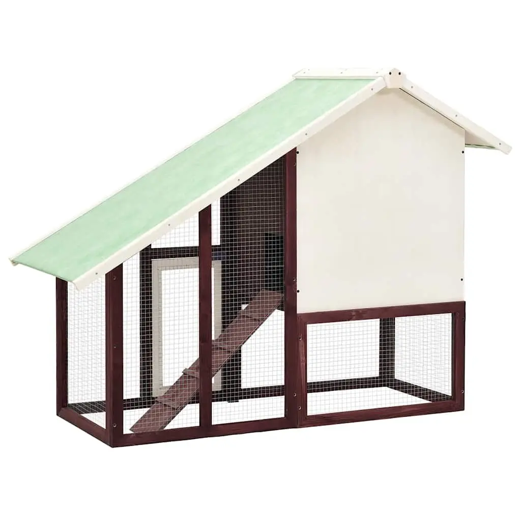 Two-Tier Rabbit Hutch Wooden Firwood Frame with Steel Mesh Doors and Tilting Roof for Small Animals Brown