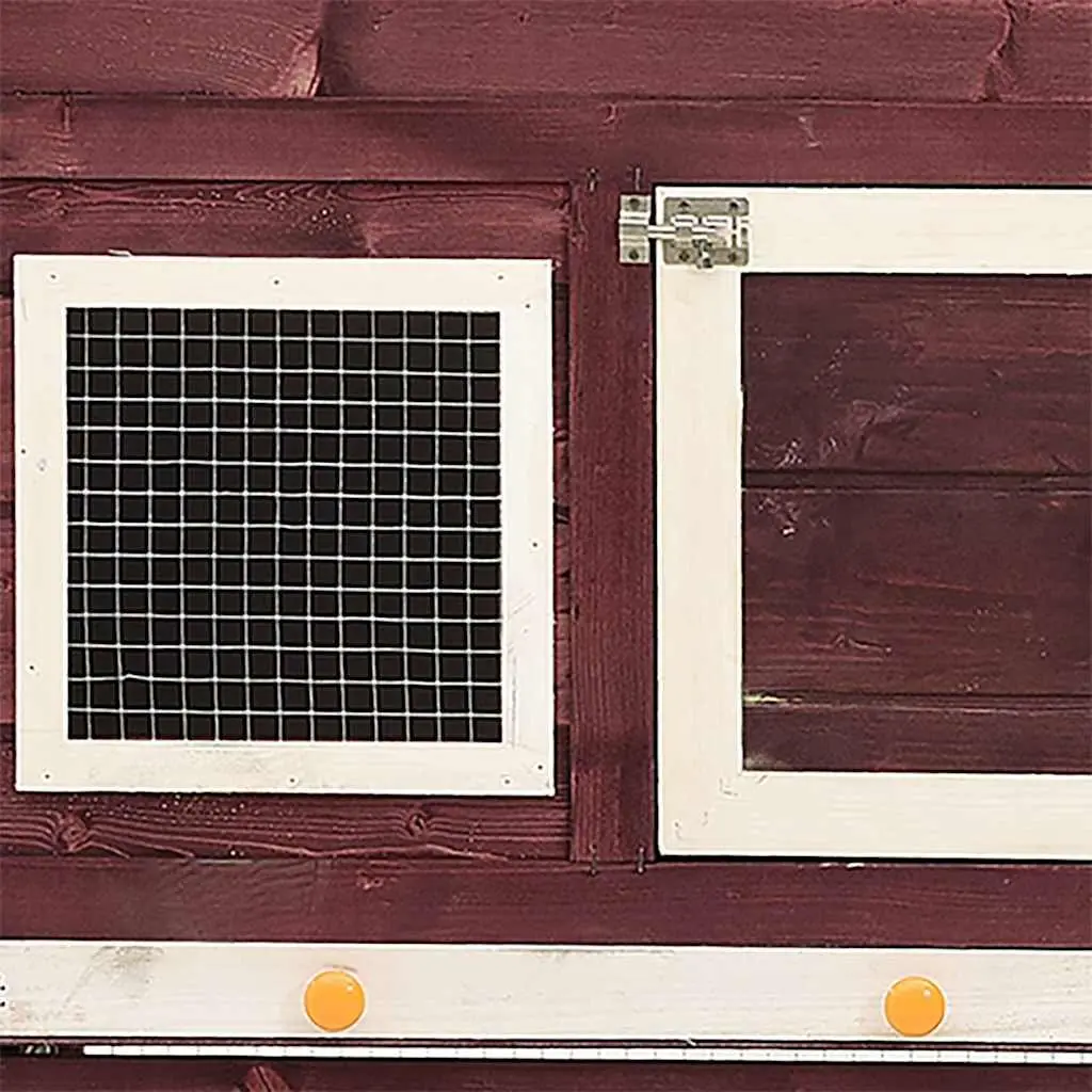 Two-Tier Rabbit Hutch Wooden Firwood Frame with Steel Mesh Doors and Tilting Roof for Small Animals Brown