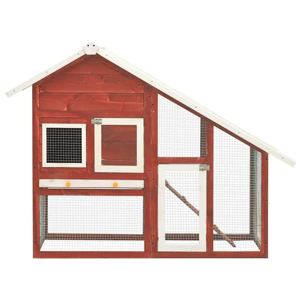 Rabbit Hutch Wooden 2-Layer Red Small Animal Cage Outdoor Pet House with Ramp