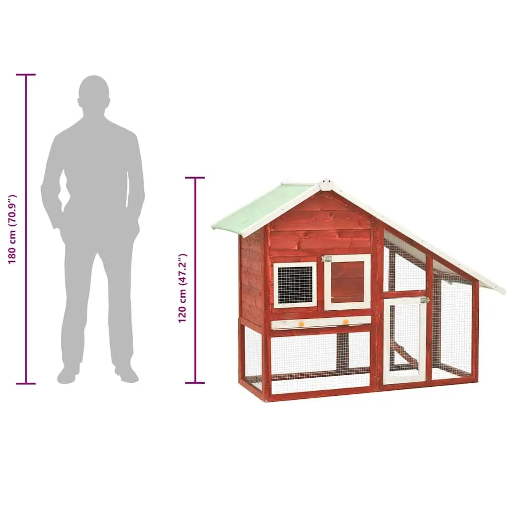 Rabbit Hutch Wooden 2-Layer Red Small Animal Cage Outdoor Pet House with Ramp