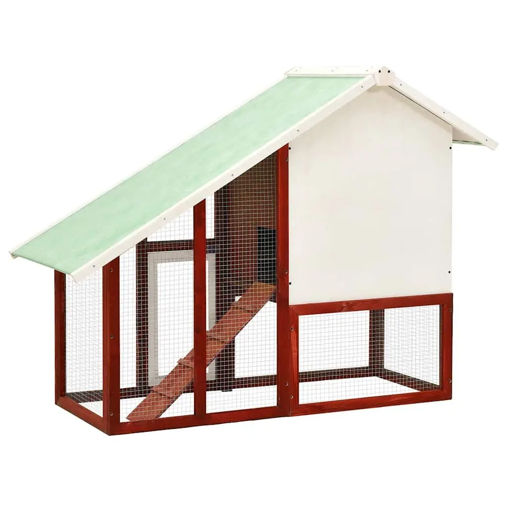 Rabbit Hutch Wooden 2-Layer Red Small Animal Cage Outdoor Pet House with Ramp