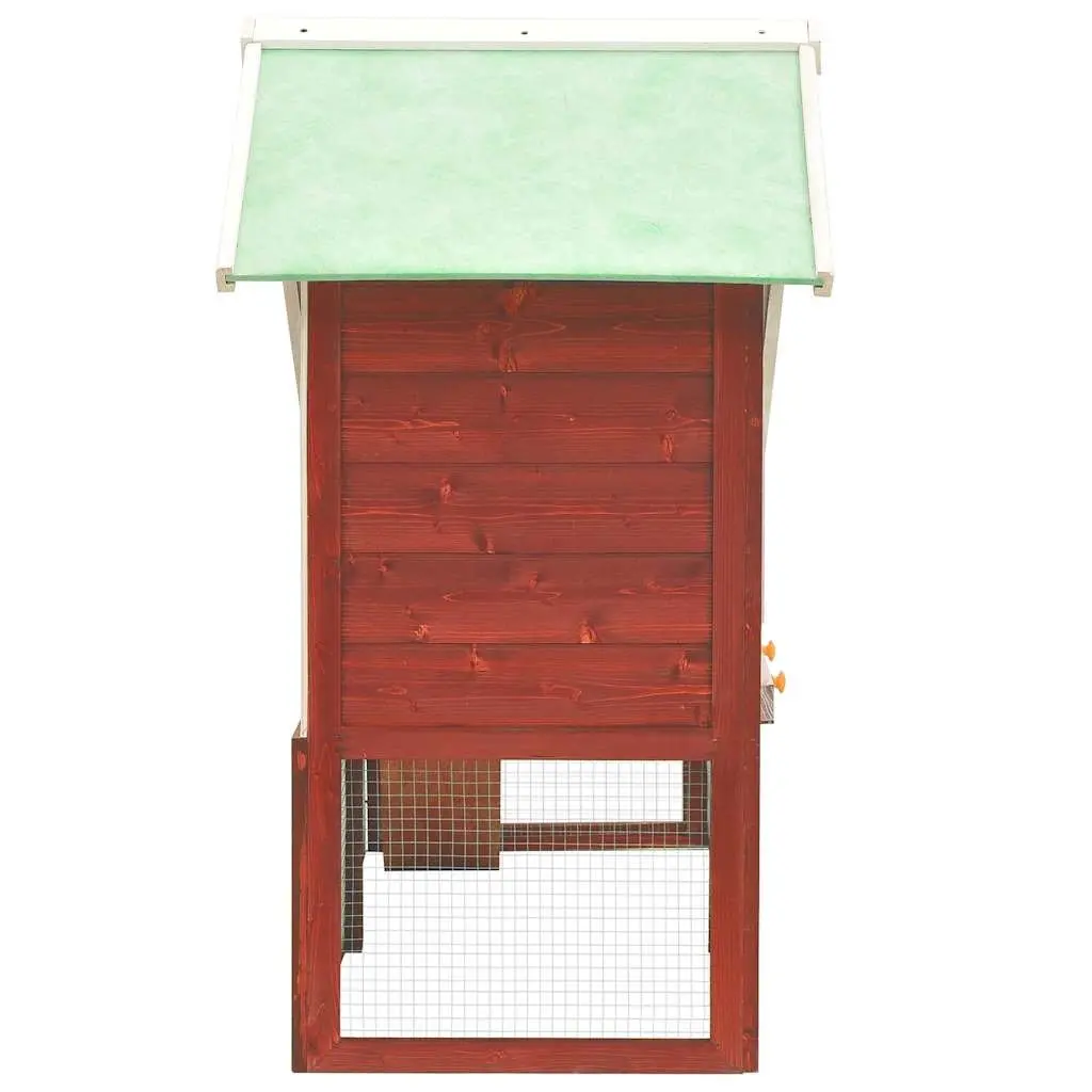 Rabbit Hutch Wooden 2-Layer Red Small Animal Cage Outdoor Pet House with Ramp