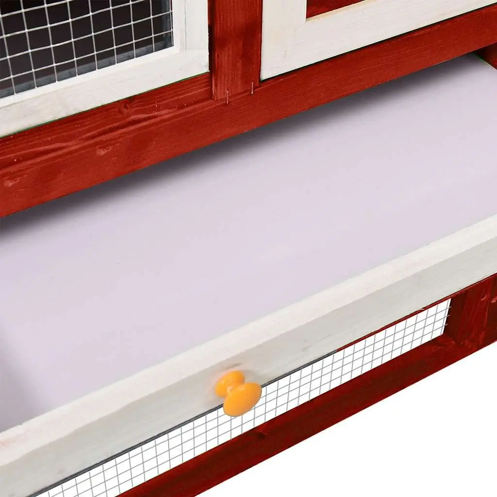 Rabbit Hutch Wooden 2-Layer Red Small Animal Cage Outdoor Pet House with Ramp