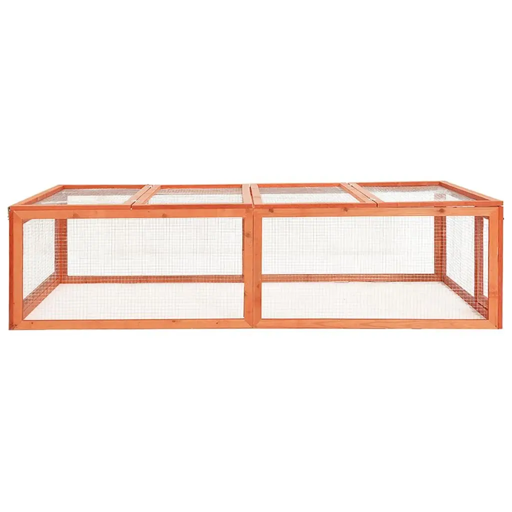 Wooden Rabbit Hutch Outdoor Enclosure Pet Cage Brown 183cm Solid Firwood Frame Steel Wire Grid Construction