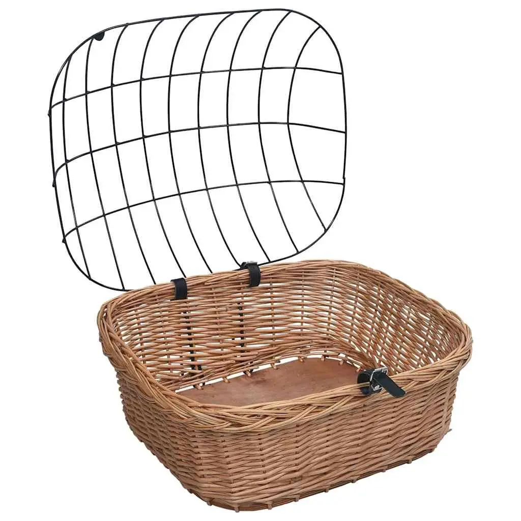 Bicycle Front Basket with Cover Natural Willow Outdoor Cycling Accessories