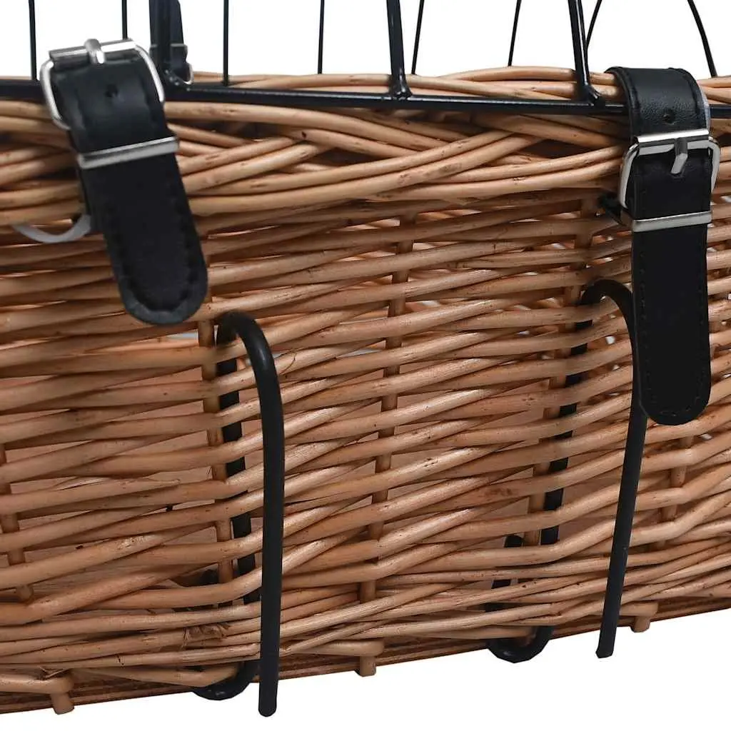 Bicycle Front Basket with Cover Natural Willow Outdoor Cycling Accessories