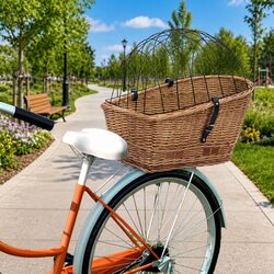 Practical Brown Willow Bicycle Basket with Iron Cover