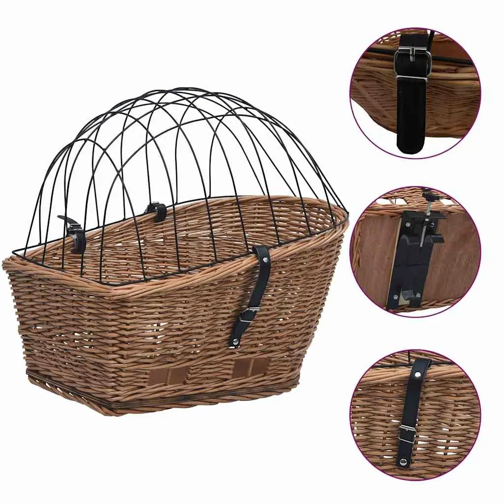 Bike Rear Basket Natural Willow 55x31x36 cm Brown with Cover