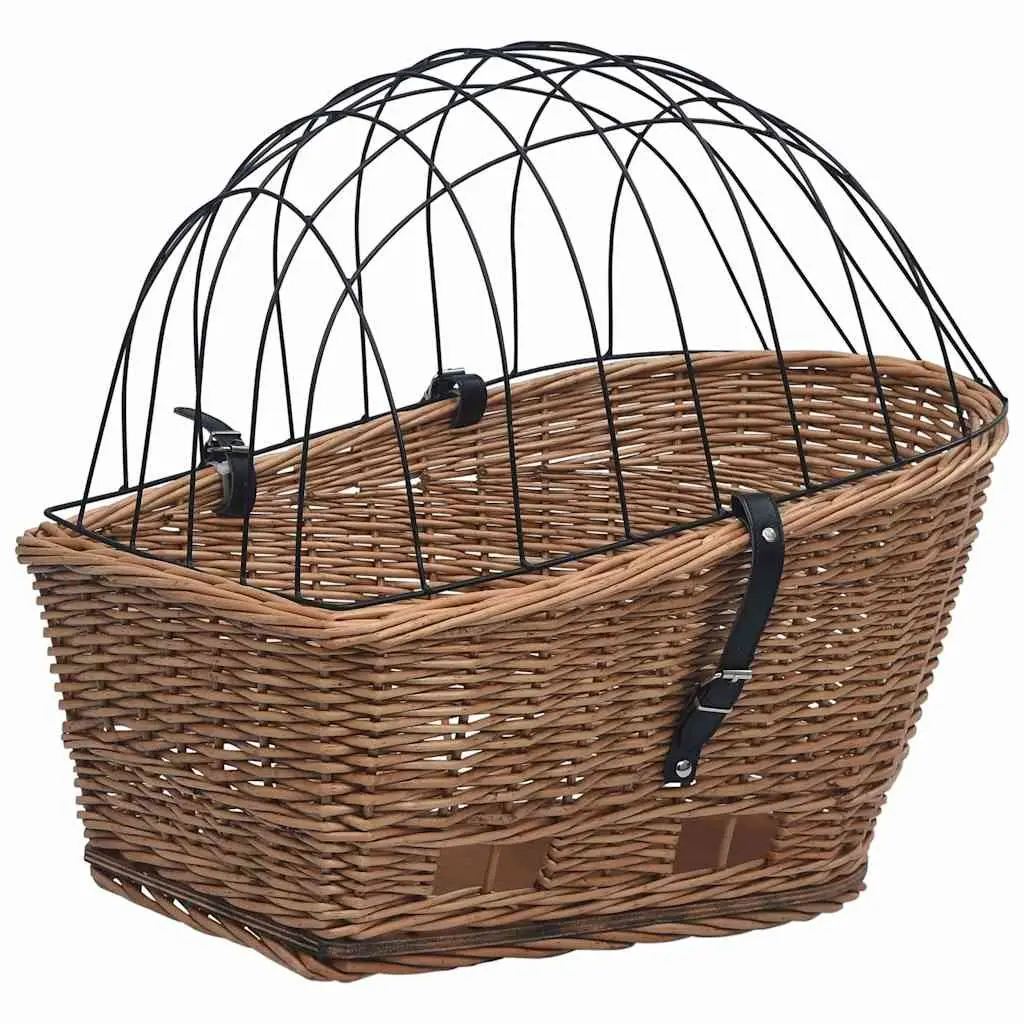 Bike Rear Basket Natural Willow 55x31x36 cm Brown with Cover