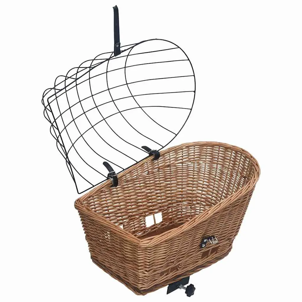 Bike Rear Basket Natural Willow 55x31x36 cm Brown with Cover