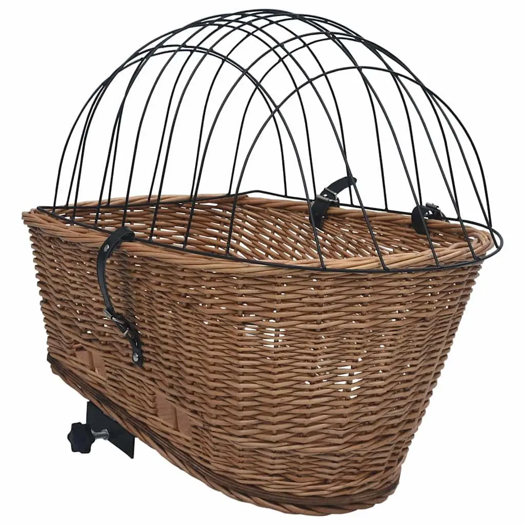 Bike Rear Basket Natural Willow 55x31x36 cm Brown with Cover