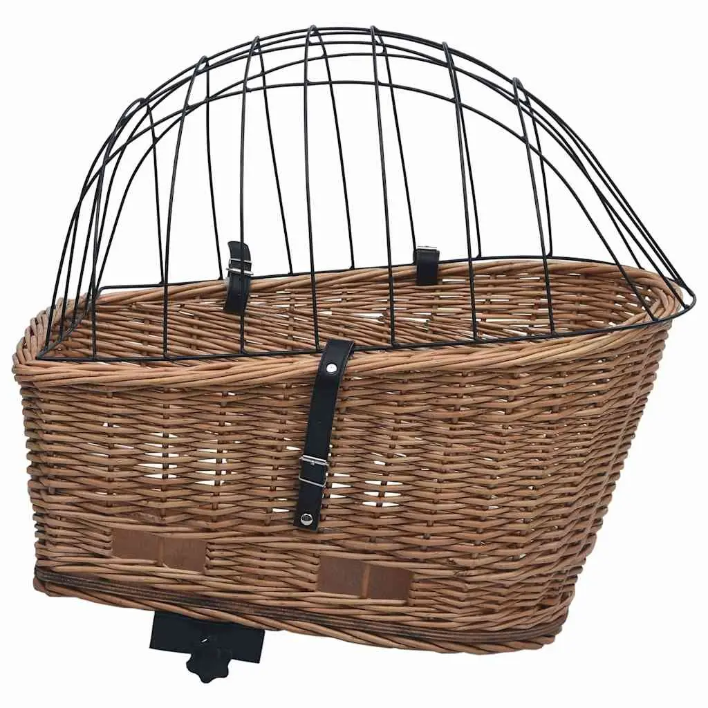 Bike Rear Basket Natural Willow 55x31x36 cm Brown with Cover
