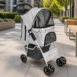 Pet Stroller Dog Cat Travel Carrier Pushchair Folding Grey Portable Lightweight