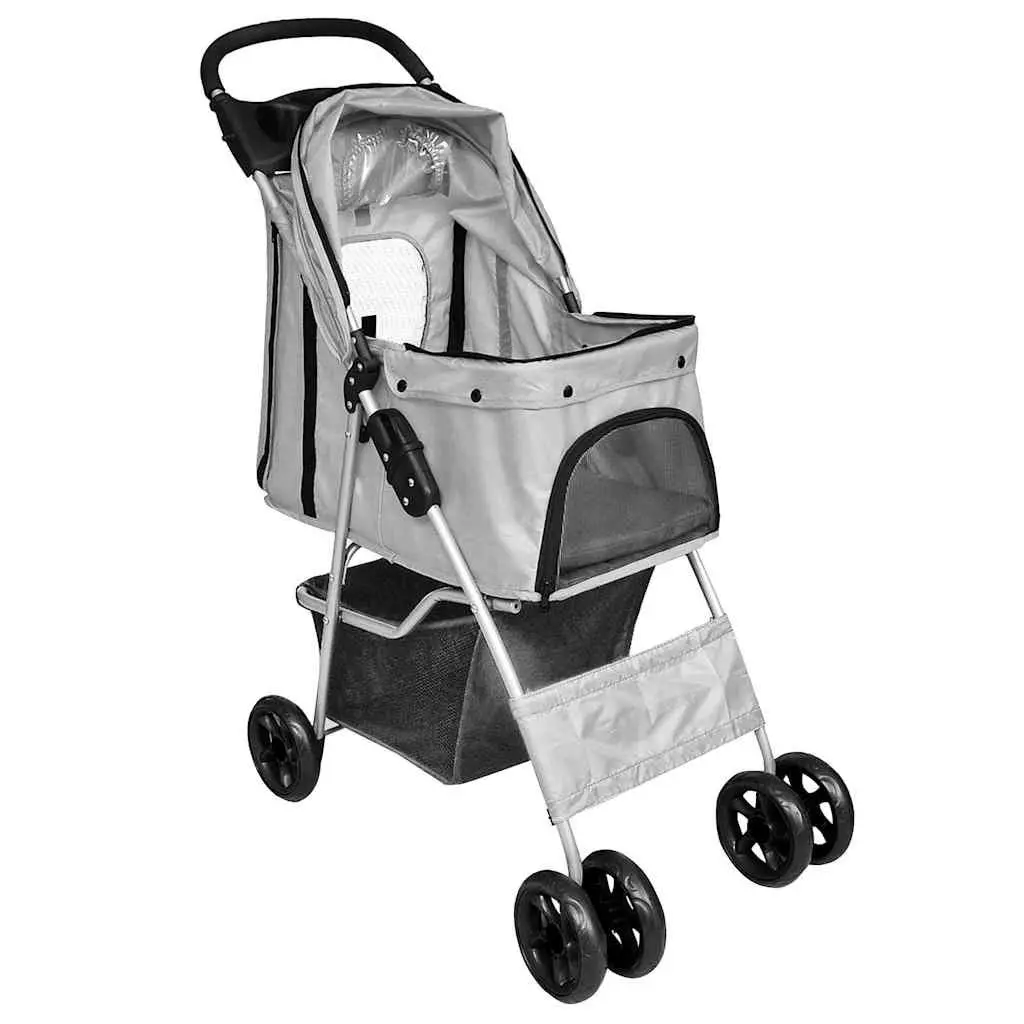 Pet Stroller Folding Lightweight Steel Frame Grey