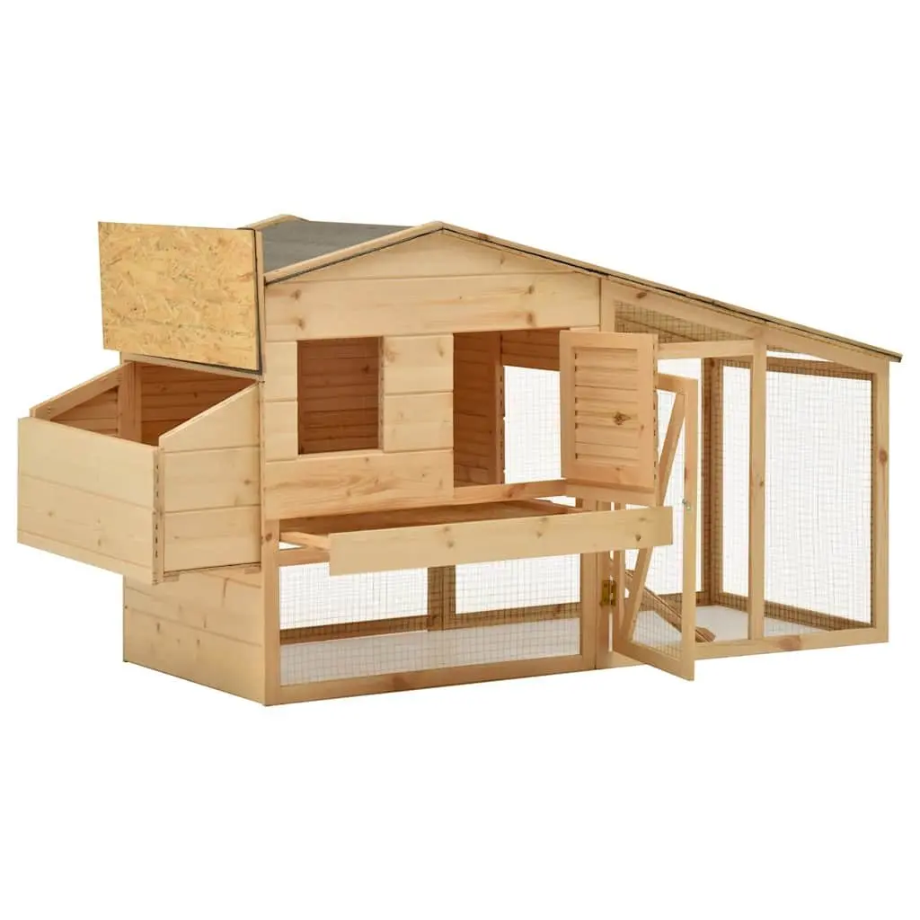 Chicken Hutch Solid Pine Wood Brown with Ramp Upper Cubby and Pull Out Tray