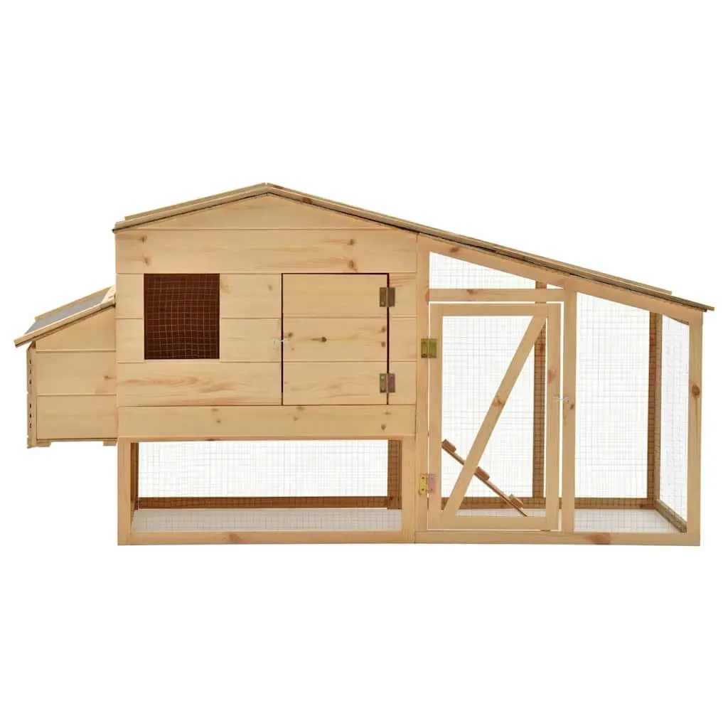 Chicken Hutch Solid Pine Wood Brown with Ramp Upper Cubby and Pull Out Tray