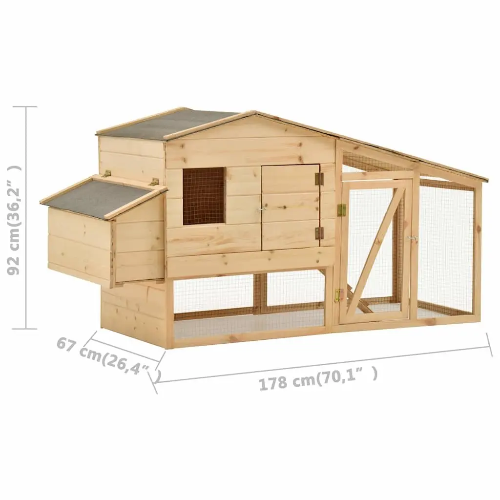 Chicken Hutch Solid Pine Wood Brown with Ramp Upper Cubby and Pull Out Tray