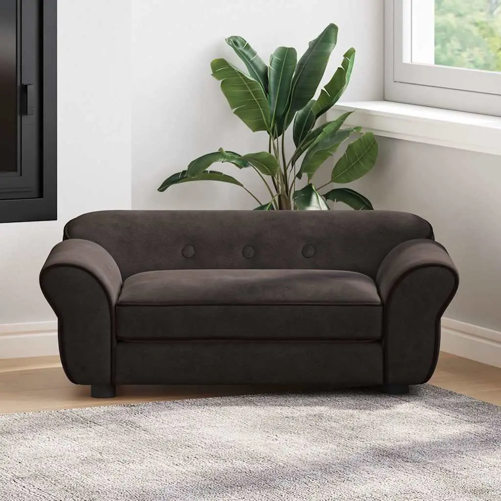 Dog Sofa Plush Cushion Bed Wooden Frame Brown Small Animals