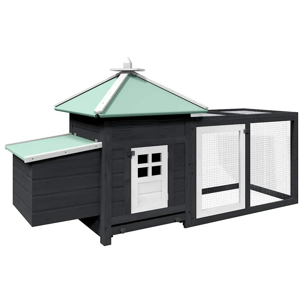 Wooden Chicken Coop Large Run Solid Fir Wood Grey