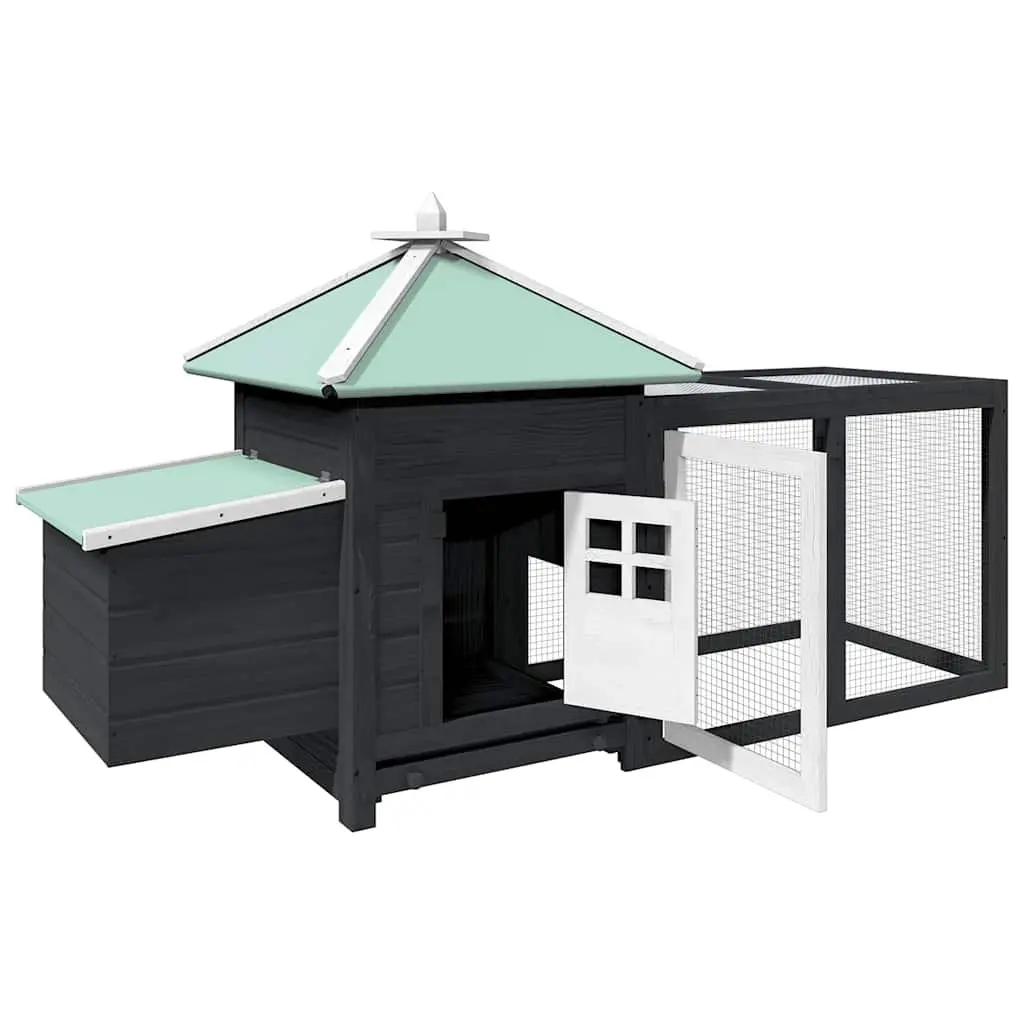 Wooden Chicken Coop Large Run Solid Fir Wood Grey