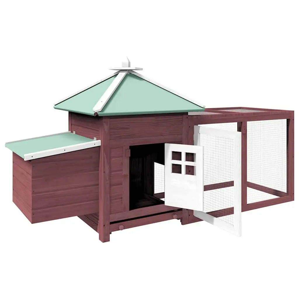 Poultry Hen House Solid Fir Wood Brown Large Coop with Nest Box and Spacious Run