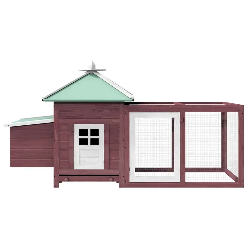 Poultry Hen House Solid Fir Wood Brown Large Coop with Nest Box and Spacious Run
