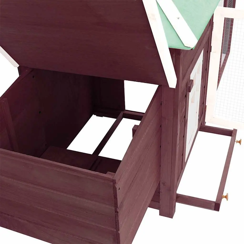 Poultry Hen House Solid Fir Wood Brown Large Coop with Nest Box and Spacious Run