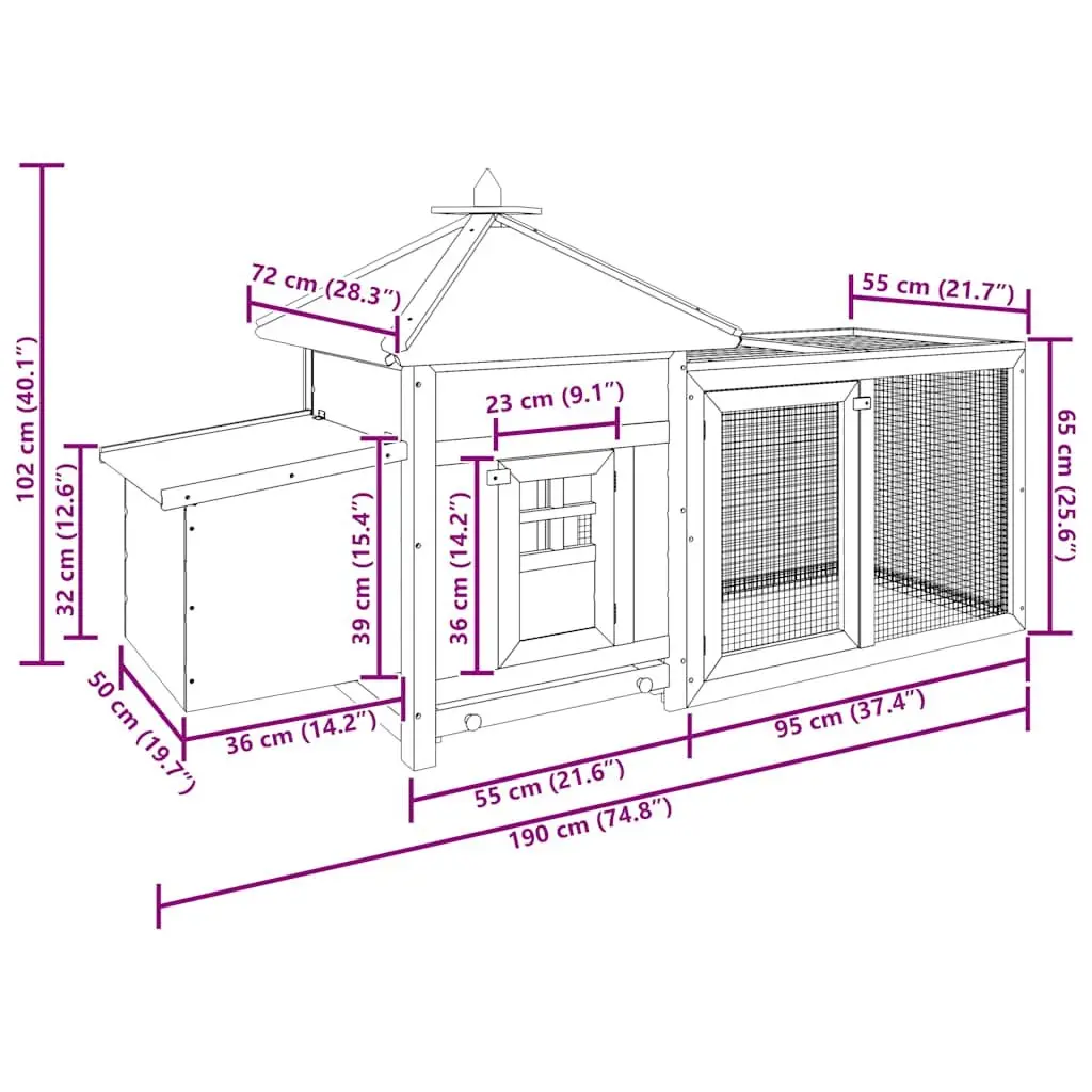 Poultry Hen House Solid Fir Wood Brown Large Coop with Nest Box and Spacious Run
