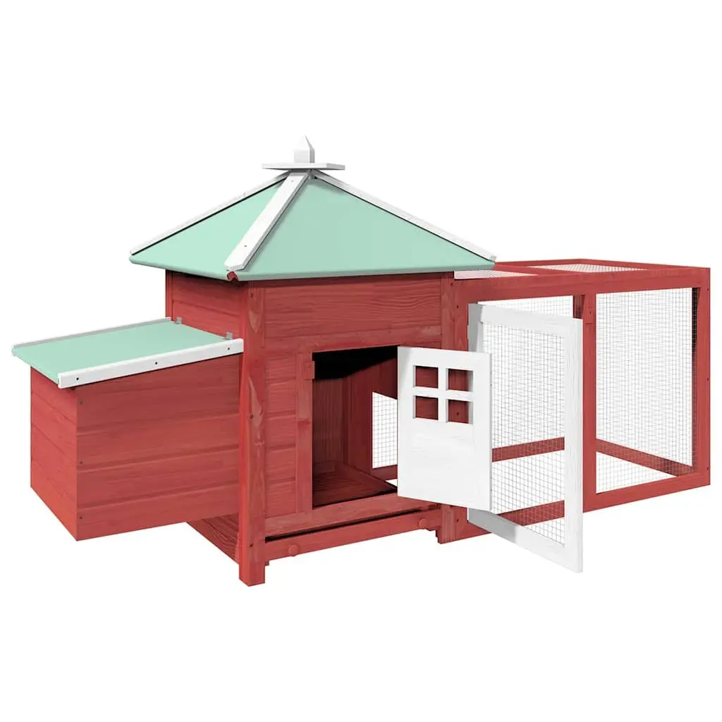 Wooden Chicken Coop Nesting Box Red 190x72x102cm Solid Fir Frame Galvanised Steel Wire Mesh Water-Resistant Fabric Roof