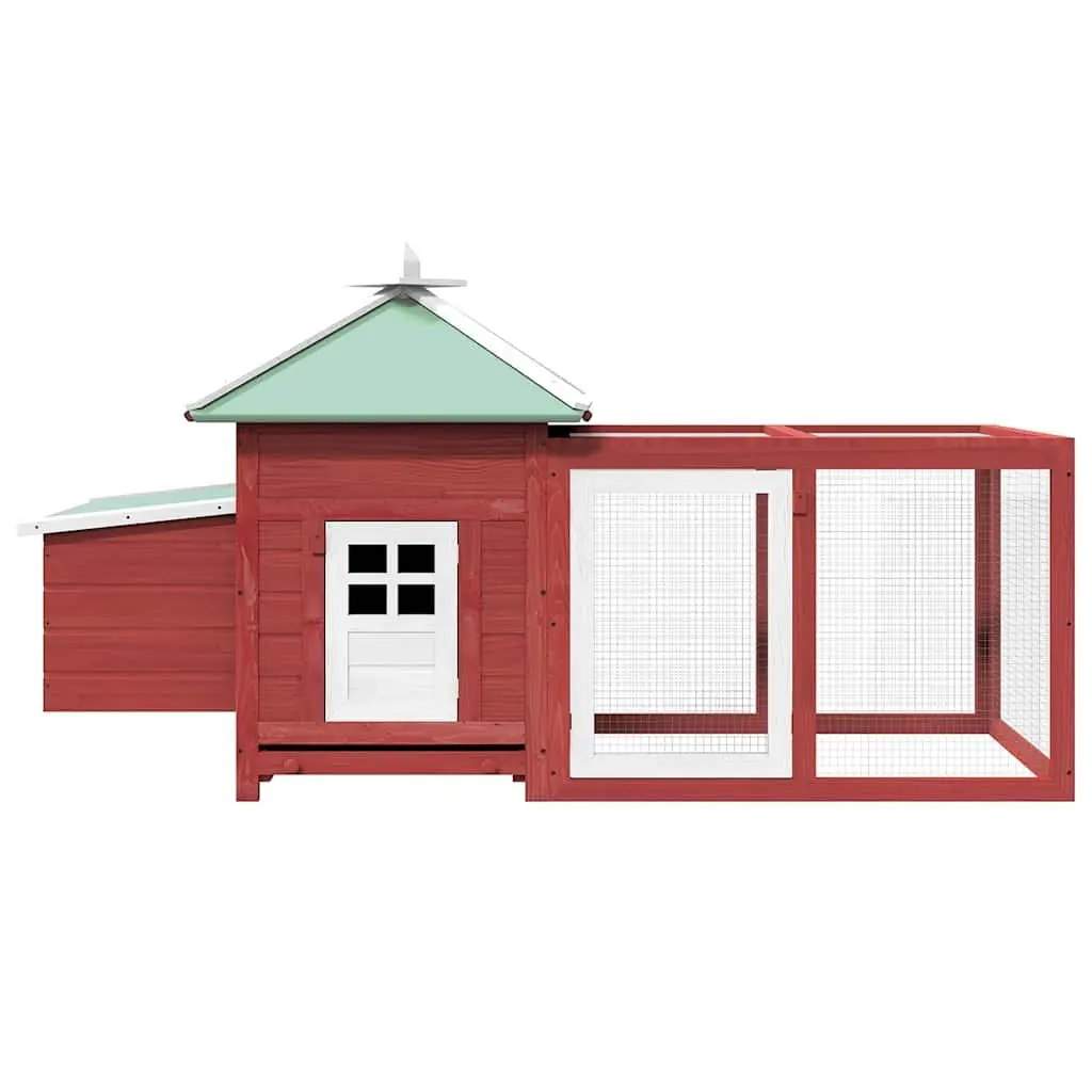 Wooden Chicken Coop Nesting Box Red 190x72x102cm Solid Fir Frame Galvanised Steel Wire Mesh Water-Resistant Fabric Roof