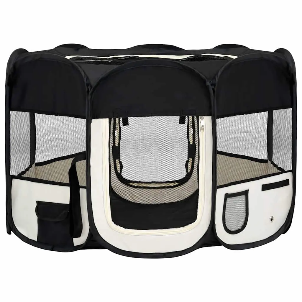 Foldable Dog Playpen Portable Puppy Training Enclosure Steel Frame Mesh Roof 110 x 110 x 58 cm Black