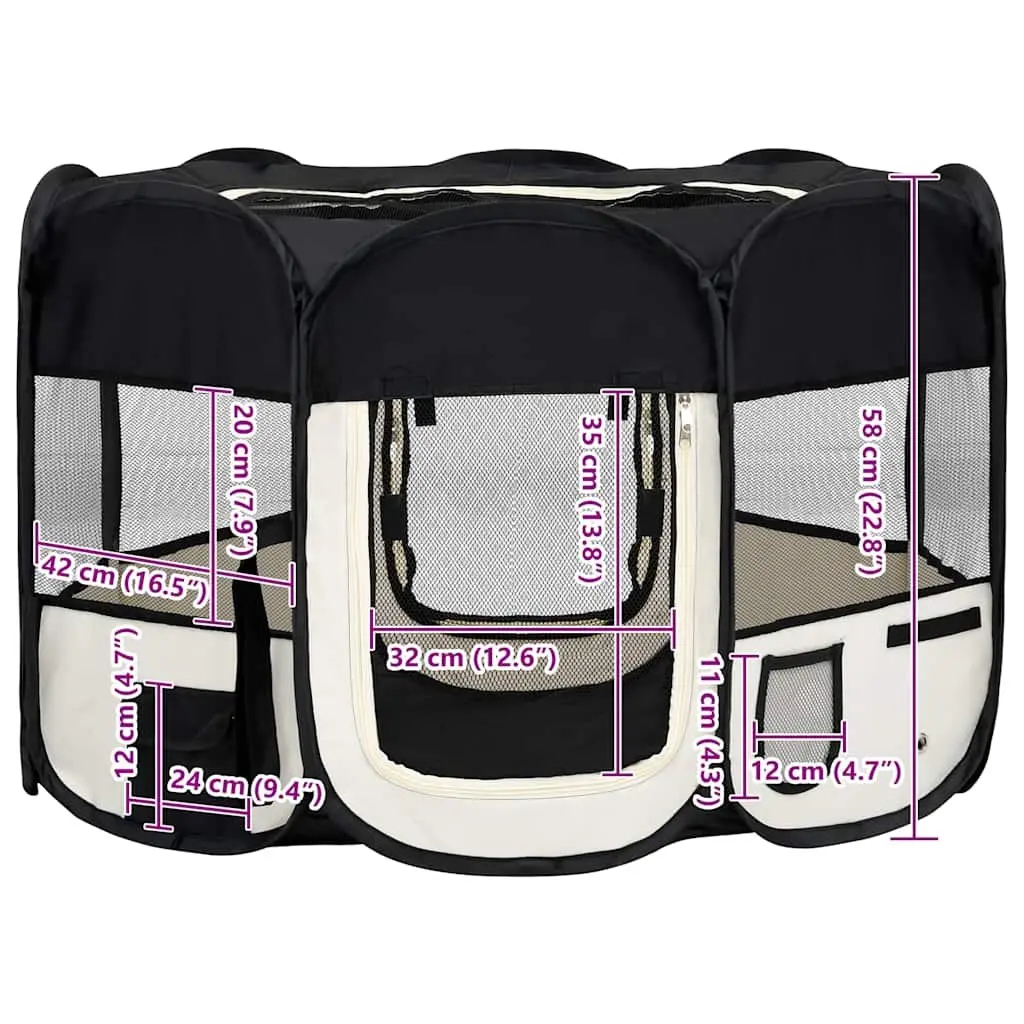 Foldable Dog Playpen Portable Puppy Training Enclosure Steel Frame Mesh Roof 110 x 110 x 58 cm Black