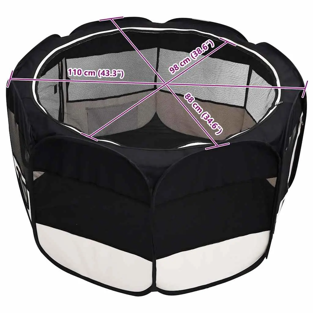 Foldable Dog Playpen Portable Puppy Training Enclosure Steel Frame Mesh Roof 110 x 110 x 58 cm Black